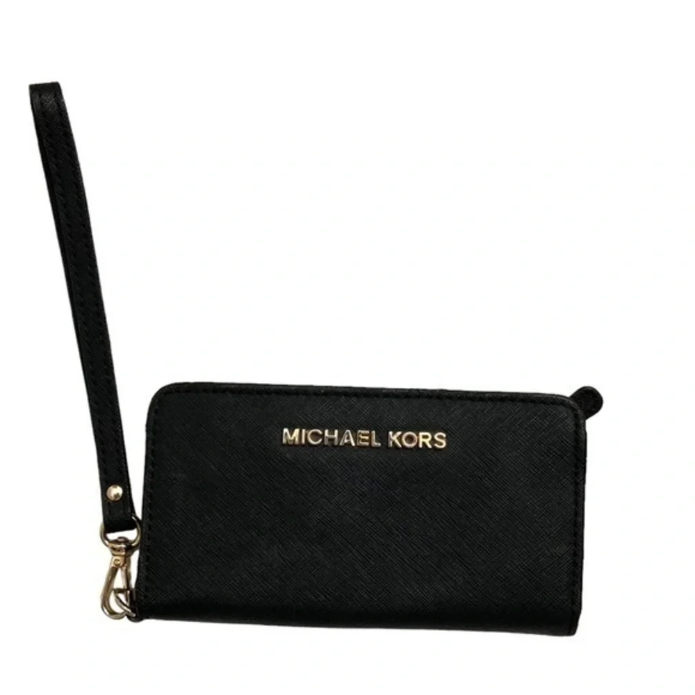 Michael kors black saffiano leather wristlet wallet